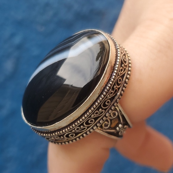 New Black Botswana Agate 925 Silver Ring. - Picture 9 of 16